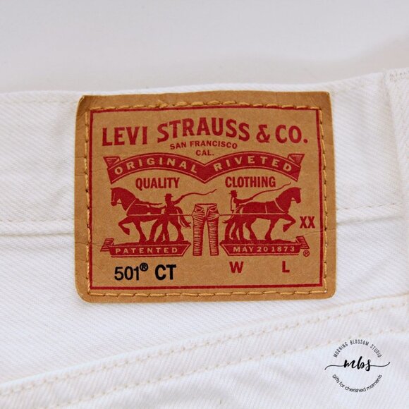 Levi's 501 Distressed Button Fly High Waist Frayed Hem Side Slit Denim Shorts - Picture 13 of 14